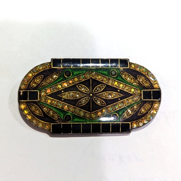 Art Deco Pierre Bex Style Metal, Rhinestone,Enamel Brooch Pin - Picture 2 of 6